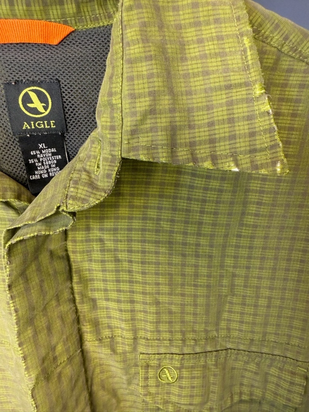Aigle Men’s Green Plaid Collared Button Down Shirt Fishing Outdoors - Picture 6 of 7